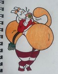 belly beverage big_belly bloated christmas_mug clothing digitigrade huge_belly legwear mistletoe mistletoe_on_tail navel orange_belly orange_tail outie_navel pattern_clothing pattern_legwear plant red_clothing red_sweater red_topwear stockings striped_clothing striped_legwear stripes sweater tail thong topwear underwear wide_hips peachymewtwo nintendo pokemon peach_(peachymewtwo) generation_1_pokemon legendary_pokemon mewtwo pokemon_(species) hi_res