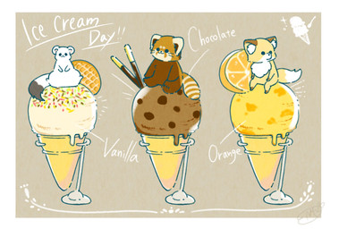 ambiguous_gender biped brown_body brown_fur candy chibi chocolate dessert feral food fruit fur group ice_cream orange_(fruit) plant sitting text white_body white_fur shi_nominmin ailurid canid canine fox mammal mustelid musteline red_panda stoat true_musteline weasel 2020 hi_res
