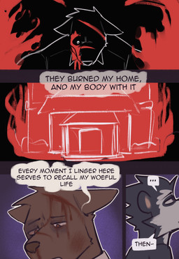 4_panel_comic anthro big_muscles blood blood_from_mouth blood_in_mouth blood_on_face bodily_fluids bone burning burning_building clothed clothing death dialogue duo ellipsis gore male muscular muscular_anthro muscular_male speech_bubble text king_slabu adrian_(king_slabu) nolan_(king_slabu) american_opossum canid canine canis domestic_dog mammal marsupial virginia_opossum absurd_res comic digital_media_(artwork) english_text hi_res