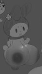 anthro areola big_breasts breasts chibi female huge_breasts hyper hyper_breasts nipples nude smile solo tail thick_thighs white_body mamasoyanini onegai_my_melody sanrio my_melody lagomorph leporid mammal rabbit monochrome