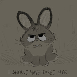 annoyed buckteeth dialogue female feral front_view fur grass looking_up open_mouth plant rabbit_ears scut_tail short_tail simple_background solo tail teeth text whiskers vivalavivababy disney hoppers_(disney) pixar dr._nisha_(hoppers) lagomorph leporid mammal rabbit english_text monochrome