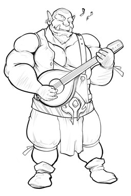 clothed clothing fully_clothed lute male musical_instrument not_furry playing_music plucked_string_instrument simple_background solo string_instrument white_background maldu humanoid orc 2:3 full-length_portrait hi_res monochrome portrait