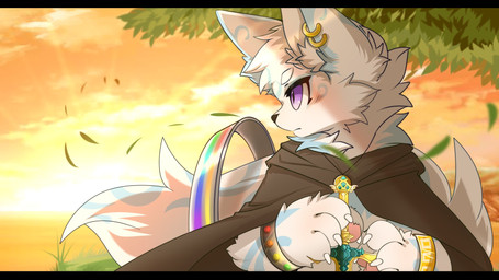 anthro big_eyes black_bars black_clothing black_coat black_topwear blue_body blue_fur clothing coat ear_piercing ear_ring fur kemono leaf looking_aside male piercing purple_eyes ring_piercing slim_anthro slim_male solo topwear white_body white_fur hlg7777 canid canine fox mammal 16:9 2021 hi_res letterbox widescreen