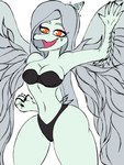 amber_eyes anthro big_breasts black_bra black_clothing black_panties black_underwear bra breasts claws cleavage clothed clothing curvy_figure elbow_feathers eyelashes eyeliner feathered_wings feathers female fingers gesture grey_body grey_hair grey_scales hair hourglass_figure long_hair looking_at_viewer makeup navel open_mouth panties scales simple_background small_waist smile snout solo strapless_bra strapless_clothing strapless_underwear thick_thighs underwear underwear_only waving waving_at_viewer white_background wide_hips wings jorgeroman574 cavemanon_studios goodbye_volcano_high snoot_game fang_(gvh) dinosaur prehistoric_species pterodactylus pterosaur reptile scalie 2023 3:4 digital_drawing_(artwork) digital_media_(artwork) hi_res