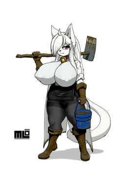 big_breasts black_clothing black_legwear black_stockings boots bottomwear breasts clothing exercise female footwear fur gloves gown hair handwear jewelry legwear necklace purple_eyes shirt shoes skirt stockings topwear white_body white_fur white_hair mi_lan milan_(mi_lan) felid feline mammal absurd_res hi_res
