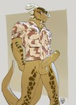 anthro balls bottomless bottomless_anthro bottomless_male clothed clothing erection foreskin genitals horn humanoid_genitalia humanoid_penis looking_at_viewer male partially_retracted_foreskin penis shirt simple_background smile solo standing tail topwear lion21 microsoft the_elder_scrolls argonian scalie digital_media_(artwork) hi_res