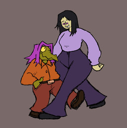 ambiguous_gender anthro black_hair bottom_heavy bottomless bottomwear breasts clothed clothing curvy_figure dancing duo eyewear female feminine glasses hair magic_user pants purple_clothing shell size_difference thick_thighs voluptuous voluptuous_female voluptuous_human wide_hips yoga_pants autumnsarttehe deltarune undertale undertale_(series) gerson gerson_boom_(deltarune) intro_mage_(undertale) human mammal monster reptile scalie turtle 2026 digital_media_(artwork) hi_res