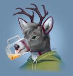 anthro antlers black_nose blue_background clothing fur grey_body grey_fur hoodie horn simple_background solo topwear goldendruid incog_the_deer deer mammal 2020 digital_media_(artwork)