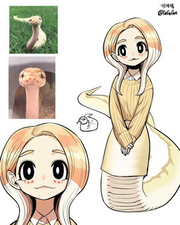 apode blonde_hair bottomwear clothed clothing collared_shirt creature_and_personification dress_shirt eyebrows eyelashes female fully_clothed hair humanoidized legless long_hair looking_at_viewer photo_reference serpentine shirt skirt smile solo split_form sweater text topwear yellow_bottomwear yellow_clothing yellow_skirt yellow_sweater yellow_topwear gegegekman draconcopode humanoid lamia reptile scalie snake 2026 4:5 artist_name hi_res reference_image