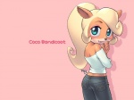 4:3 activision anthro bandicoot bare_shoulders biped bottomwear butt clothing coco_bandicoot crash_bandicoot_(series) denim denim_bottomwear denim_clothing female jeans looking_at_viewer mammal marsupial midriff open_mouth pants pey short_snout smile snout solo standing wallpaper y2k_(fashion)