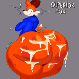 anthro big_butt bodily_fluids butt clothing cum cum_in_ass cum_inside genital_fluids heart_symbol huge_butt jacket male orange_body solo tail thick_thighs topwear lokbunny17 soups_(superiorfox) canid canine fox mammal 1:1 hi_res