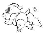 anthro balls butt clothing genitals hat headgear headwear lying male penis slightly_chubby solo tongue tongue_out noinipi animal_crossing nintendo booker_(animal_crossing) canid canine canis domestic_dog mammal 2023 hi_res monochrome