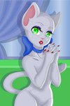 anthro blue_ribbon colored_nails female fur green_eyes lipstick looking_at_viewer makeup nails nude pink_nose red_nails smile solo white_body white_fur koshara_art metro-goldwyn-mayer tom_and_jerry toodles_(springtime_for_thomas) toodles_galore 2021 hi_res