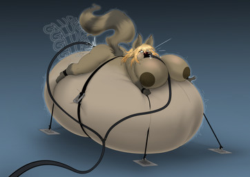 5_fingers anthro bdsm belly big_belly big_breasts blonde_hair blush breasts brown_nipples brown_nose dipstick_ears dipstick_tail ear_markings eyebrows feet female fingers fur gloves_(marking) green_eyes grey_body grey_fur grey_inner_ear_fluff hair hose hose_inflation huge_belly huge_breasts hyper hyper_belly immobile inflation inner_ear_fluff leg_markings markings milk milk_ballooning milk_inflation multicolored_ears nipples socks_(marking) solo tail tail_markings toes tuft swatchfodder mammal procyonid raccoon hi_res shaded