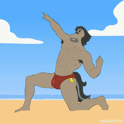 animal_genitalia animal_penis arm_hair armpit_hair balls beach black_hair body_hair clothing cloud equine_genitalia equine_penis facial_hair genitals gesture hair hairy_balls hand_gesture male medial_ring muscular muscular_male penis pointing pose sand sea sky solo speedo stubble swimwear wardrobe_malfunction water shallowwin friendship_is_magic hasbro my_little_pony caballeron_(mlp) earth_pony equid equine horse mammal pony 1:1 animated hi_res short_playtime
