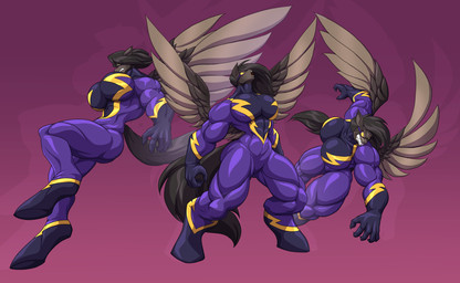 angry anthro big_breasts black_latex bodysuit breasts brown_body brown_hair clothing female hair hooves huge_breasts latex latex_bodysuit latex_clothing latex_skinsuit multicolored_bodysuit multicolored_clothing multicolored_skinsuit muscular muscular_anthro muscular_female purple_latex skinsuit solo tail thick_thighs tight_clothing wings yellow_eyes yellow_latex toughset mythology black_snow_(lorenzelevas) equid equine mammal mythological_creature mythological_equine pegasus werepony 2025 hi_res