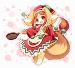 4_fingers anthro blush breasts clothed clothing cookware daww female female_anthro fingers fluffy fluffy_tail frying_pan fully_clothed fur hair kemono kitchen_utensils long_hair looking_at_viewer open_mouth open_smile orange_body orange_fur pawpads red_eyes red_hair simple_background small_breasts smile solo tail tools nell_two cyberconnect2 drecom full_bokko_heroes chantico_(full_bokko_heroes) canid canine canis domestic_dog mammal 2017