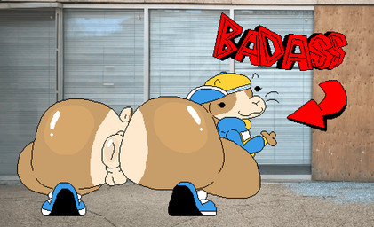 anthro anus big_butt black_eyes blue_clothing blue_footwear blue_hoodie blue_shoes blue_topwear brown_body butt clothed clothing crouching detailed_background directional_arrow dot_eyes eyebrows footwear genitals gesture glistening glistening_anus glistening_butt hand_gesture hat headgear headwear hoodie huge_butt hyper hyper_butt looking_at_viewer looking_back mouth_closed multicolored_body multicolored_clothing pantsless partially_clothed pointing pointing_at_another puffy_anus red_arrow red_text scut_tail shoes short_tail simple_eyes smile solo tail text thick_thighs topwear waving waving_at_viewer whiskers yellow_clothing yellow_hat yellow_headwear nxyitn how_to_be_cool peeb_(piemations) lagomorph mammal aliasing animated digital_media_(artwork) pixel_(artwork) pixel_animation