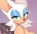 anthro big_breasts blue_eyeshadow breasts eyelashes eyeshadow female green_eyes hair half-closed_eyes looking_at_viewer makeup membrane_(anatomy) membranous_wings narrowed_eyes simple_background smile smiling_at_viewer solo wings punkinbuu sega sonic_the_hedgehog_(series) rouge_the_bat bat mammal digital_media_(artwork) hi_res portrait