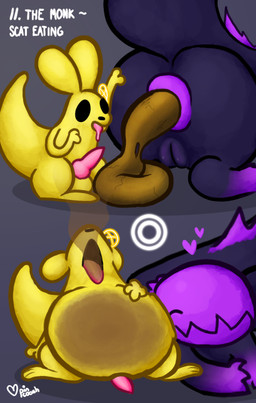 animal_genitalia animal_penis anthro anus balls belly belly_expansion bodily_fluids canine_genitalia canine_penis drooling duo eating_feces enjoying_feces expansion feces feces_in_mouth feces_pile female feral flower_accessory genitals happy heart_symbol inflation male male/female nuzzling nuzzling_belly open_mouth penis pooping puffy_anus saliva scat_inflation scatplay stink_fumes tail tongue tongue_out vulva pincoosh rain_world videocult monk_(rain_world) lizard_(rain_world) pink_lizard_(rain_world) absurd_res digital_media_(artwork) hi_res signature