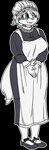 anthro big_breasts breasts clothing facial_markings female footwear green_eyes grey_body hair head_markings looking_aside maid_apron maid_headdress maid_uniform markings multicolored_body smile solo standing two_tone_body uniform white_body white_hair canisfidelis eleanor_(canisfidelis) badger mammal mustelid musteline 2021 alpha_channel