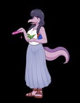 5_toes anthro bangs bottomwear braided_hair breasts clothing feet female footwear frilled_tail hair holding_object humanoid_feet long_skirt long_tail open_mouth origami papercraft plantigrade purple_body purple_eyes sandals shirt shoes simple_background skirt sleeveless_shirt solo tail tank_top toes tongue topwear transparent_background v-neck unknown_artist cavemanon_studios goodbye_volcano_high snoot_game rosemary_(snoot_game) dinosaur prehistoric_species reptile scalie alpha_channel hi_res