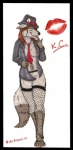 anthro black_border border breasts clothing female fishnet_clothing gangster legwear looking_at_viewer necktie nipples pose solo stockings tail ace_stryker canid canine canis mammal wolf 2010 pinup