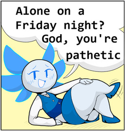 anthro blush border butt clothed clothing dialogue female looking_at_viewer lying open_mouth simple_background smile solo text thick_thighs white_border backsash alone_on_a_friday_night_(meme) amphibian aquatic axolotl mole_salamander salamander 2019 digital_media_(artwork) english_text hi_res meme