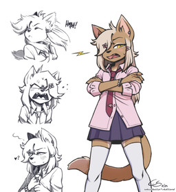 accessory anthro armband bottomwear clothed clothing ear_piercing female fur hair hair_accessory hairclip jewelry legwear looking_at_viewer piercing ring school_uniform simple_background skirt solo tail thigh_highs topwear uniform white_background yellow_eyes young young_anthro young_female cobalt_snow conditional_dnp natalie_(cobalt_snow) felid feline mammal 2025 digital_media_(artwork) hi_res sketch_page