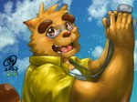 anthro blush brown_body brown_fur camera clothing cloud eyewear fur glasses kemono male outside shirt solo topwear mesidukainumaru morenatsu kounosuke_(morenatsu) canid canine mammal raccoon_dog tanuki 2023 4:3 absurd_res hi_res portrait