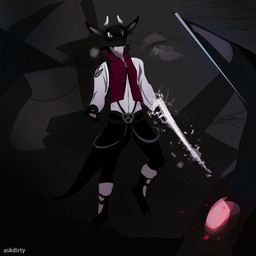 abstract_background anthro biped black_body black_bottomwear black_clothing black_ears black_pants black_scales black_tail bottomwear clothed clothing fully_clothed grey_eyes horn male pants red_clothing scales solo tail topwear white_clothing white_horn white_topwear dirtyscoundrel mythology dragon mythological_creature mythological_scalie scalie 1:1 2015 dark_theme digital_media_(artwork) digital_painting_(artwork) grey_theme hi_res painting_(artwork)