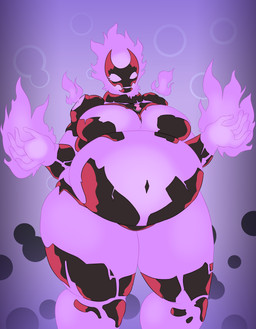 belly big_belly big_breasts biped breasts cleavage clothed clothing colored_fire elemental_manipulation empty_eyes female fire fire_manipulation flaming_head front_view multicolored_body naturally_censored navel omnitrix overweight overweight_female overweight_humanoid pink_body pink_fire purple_background red_body simple_background solo standing thick_thighs two_tone_body wide_hips princessofsmut ben_10 cartoon_network gwen_10 gwen_tennyson heatblast alien alien_humanoid elemental_creature fire_creature humanoid pyronite 2023 absurd_res alternate_version_at_source digital_drawing_(artwork) digital_media_(artwork) hi_res portrait three-quarter_portrait