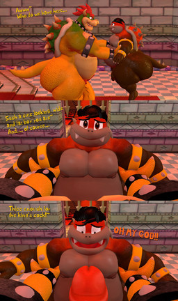 anthro balls belly big_butt bracelet breasts butt carpet carrying_another castle collar cuff_(restraint) dialogue duo gate genitals glans huge_butt jewelry lava male male/male metal_collar metal_cuffs nude overweight pecs penis restraints shell size_difference text kanebrentkoopa tecbuttlovefa mario_bros mythology nintendo bowser kane_brent_koopa dragon dragon_koopa koopa mythological_creature mythological_scalie reptile scalie turtle 3d_(artwork) absurd_res comic digital_media_(artwork) english_text hi_res source_filmmaker_(artwork)