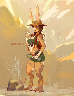 anthro backpack breasts brown_hair clothed clothing female hair hat headgear headwear holding_object jewelry long_hair looking_at_viewer nipple_outline outside skimpy smile solo standing spoophoop lagomorph leporid mammal rabbit 2020 absurd_res digital_media_(artwork) hi_res shaded