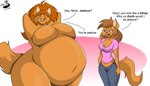 anthro belly big_belly big_breasts breasts cleavage clothed clothing dialogue duo featureless_breasts female overweight small_head text chrisandcompany daryl_vecat neve_vecat domestic_cat felid feline felis mammal 7:4 absurd_res english_text hi_res