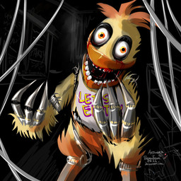 anthro beak biped blood blood_from_eye bodily_fluids claws creepy dark female looking_at_viewer machine nightmare_fuel open_mouth orange_beak solo teeth toothed_beak yellow_body yellow_eyes pokemonfromhell five_nights_at_freddy's nintendo pokemon scottgames chica_(fnaf) classic_chica_(fnaf) animatronic avian bird combusken generation_3_pokemon pokemon_(species) robot 1:1 2014 crossover digital_media_(artwork)