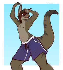 anthro belly_blush blush body_blush brown_body brown_fur brown_hair brown_nipples clothed clothing early_pregnancy fur hair hair_over_eye humanoid_hands male markings nipples pregnant pregnant_anthro pregnant_male purple_eyes solo standing striped_body striped_fur striped_markings striped_tail stripes swimming_trunks swimwear tail tail_markings topless topless_anthro topless_male dansharkman avery_(dansharkman) kangaroo macropod mammal marsupial 2025 digital_drawing_(artwork) digital_media_(artwork) english_description hi_res nonbinary_(lore) trans_(lore) trans_man_(lore)