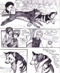 black_and_white canid canine canis comic coop_(wrng) dialogue digitigrade english_text female feral group human male mammal monochrome natsume_(wrng) natsumewolf oz_(wrng) quadruped rikku tail text wolf wolf's_rain wolf's_rain_next_generation