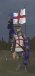 anthro banner belt belt_buckle buckle chainmail container cup embroidery english_flag flag flag_(object) goblet hammer_weapon holding_flag holding_object looking_at_viewer male medieval_armor melee_weapon outside scabbard solo sword visor_helmet weapon banoncat canid canine canis domestic_dog mammal 2021 hi_res