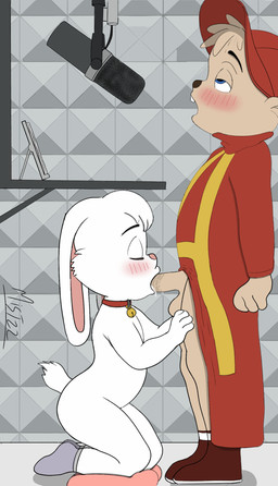anthro anthro_on_anthro anthro_penetrated anthro_penetrating anthro_penetrating_anthro balls baseball_cap bell bell_collar blue_eyes blush blush_lines bodily_fluids brown_nose buckteeth clothed clothing collar duo electronics erection eyes_closed fellatio floppy_ears footwear fur genitals half-closed_eyes hat headgear headwear indoor_sex inside kneeling kneeling_oral_position looking_away looking_pleasured male male/male male_penetrated male_penetrating male_penetrating_male microphone mostly_nude narrowed_eyes open_mouth oral oral_penetration penetration penile penile_penetration penis penis_in_mouth pink_nose recording_studio red_baseball_cap red_clothing red_shirt red_topwear saliva saliva_on_penis scut_tail sex shirt short_tail socks standing standing_sex tail tan_body tan_fur teeth topwear white_body white_fur young young_anthro young_male young_on_young mistzz alvin_and_the_chipmunks alvin_and_the_chipmunks_(1983) alvin_seville kevin_snowpaw chipmunk ground_squirrel lagomorph leporid mammal rabbit rodent sciurid 2026 absurd_res hi_res