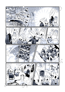 2_horns 7_panel_comic ambiguous_gender amusement_park amusement_ride biped black_body black_eyes clothed clothing cloud day dessert empty_eyes eyes_closed family ferris_wheel food group holding_another holding_food holding_ice_cream holding_ice_cream_cone holding_object hoodie horn ice_cream ice_cream_cone ice_cream_stand jewelry larger_ambiguous looking_at_another necklace outside roller_coaster scarf sign size_difference sky smaller_ambiguous standing text topwear winter_clothing monz_tw hollow_knight_(franchise) team_cherry broken_vessel_(hollow_knight) hollow_knight_(character) hornet_(hollow_knight) pale_king_(hollow_knight) sly_(hollow_knight) the_knight_(hollow_knight) arthropod vessel_(species) 2026 absurd_res comic english_text hi_res monochrome daughter_(lore) father_(lore) father_and_child_(lore) father_and_daughter_(lore) female_(lore) half_sister_(lore) male_(lore) parent_(lore) parent_and_child_(lore) parent_and_daughter_(lore) sibling_(lore) sister_(lore)