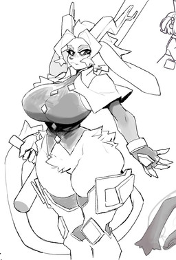 anthro antlers big_breasts bottomless breasts button_(fastener) cape clothed clothing crotch_tuft dream_breaker_(pseudoregalia) female floppy_ears horn huge_breasts huge_hips huge_thighs jewelry leg_armor looking_away nails sharp_nails smile solo tail thick_thighs tuft wide_hips cibastion pseudoregalia sybil_(pseudoregalia) bovid caprine felid feline goat hybrid jackalope lagomorph leporid mammal rabbit 2025 digital_drawing_(artwork) digital_media_(artwork) hi_res sketch