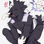 anthro athletic athletic_anthro athletic_male biped black_body black_fur duo eyes_closed fur heart_symbol male petting tongue tongue_out white_body white_fur lumii leon_(i_think_i_like_you) sky_(i_think_i_like_you) canid canine canis lagomorph leporid mammal rabbit wolf 1:1 absurd_res hi_res