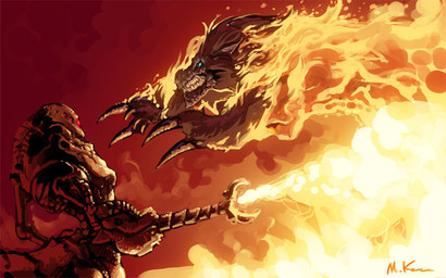 action_pose attack blue_eyes claws duo exoskeleton female fight fire flamethrower jumping milestone multi_eye pose ranged_weapon red_eyes snarling social_media_milestone teeth weapon unknown_artist sword_of_the_stars alien arthropod hiver_(sots) insect mammal marsupial zuul_(sword_of_the_stars) 16:10 digital_media_(artwork) orange_theme warm_colors widescreen