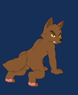 angry anthro balls brown_body butt genitals male nude solo tail yellow_sclera doomlazy27 brawn_wyers canid canine canis mammal wolf alpha_channel hi_res
