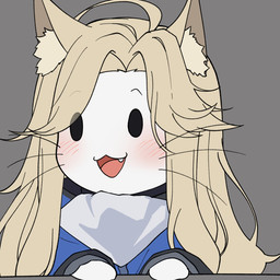 alternate_species anthro black_eyes blonde_hair blue_clothing blush blush_lines cat_smile clothed clothing cute_fangs fangs female fur furrification hair happy inner_ear_fluff long_hair machine napkin open_mouth open_smile simple_background smile solo teeth tuft whiskers white_body white_fur yellow_body yellow_ears yellow_fur yellow_inner_ear_fluff young young_anthro young_female j_humbo capcom pragmata diana_(pragmata) android domestic_cat felid feline felis mammal robot 1:1 2026 hi_res icon