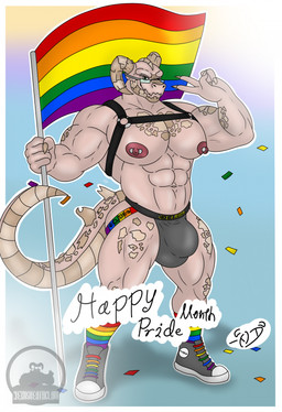 albino anthro big_muscles big_pecs bulge chest_harness clothing cube_underwear detailed_bulge flag flag_(object) footwear harness holding_flag holding_object huge_pecs jockstrap lgbt_pride male muscular nipple_piercing nipples pecs piercing pose pride_color_clothing pride_color_flag pride_colors shoes sneakers socks solo underwear nexusdeathclaw fallout lgbt_pride_month microsoft daniel_brisco deathclaw scalie hi_res pinup