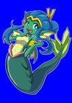 alternate_form arm_support armlet blue_hair breasts crown ear_fins eyelashes fangs featureless_breasts female fin hair hair_bun headgear mermaid_tail monster_girl_(genre) navel solo split_form teeth tiara unknown_artist shantae_(series) wayforward shantae shantae_(mermaid_form) animal_humanoid fish fish_humanoid humanoid marine marine_humanoid merfolk absurd_res hi_res