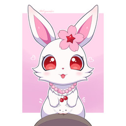 accessory anthro blush bodily_fluids female female_anthro flower flower_in_hair fur genital_fluids genitals hair hair_accessory heart_symbol jewelry necklace plant red_eyes simple_background solo vaginal_fluids vulva white_body white_fur zyuuniie jewelpet pussy-cat_(meme) sanrio sega sega_fave ruby_(jewelpet) lagomorph leporid mammal rabbit 1:1 absurd_res digital_media_(artwork) hi_res meme signature