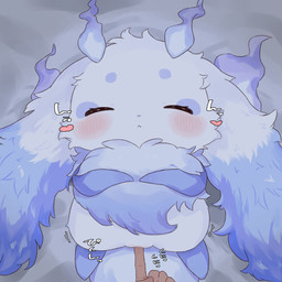 bed blue_body blue_fire blue_fur blue_nose blush blush_lines censored_genitalia censored_vulva colored_fire duo eyes_closed female fingering fire first_person_view fur furniture genitals heart_symbol human_pov on_bed penetrating_pov pov_hands semi-anthro sleep_molestation sleeping solo_focus text vaginal vaginal_fingering vulva white_body white_fur yaei_(artist) nijisanji vtuber lunlun_(nijisanji) human mammal unknown_species 1:1 2026 absurd_res censored hi_res japanese_text